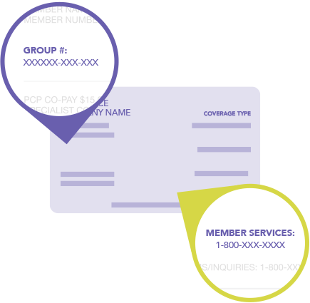 Insurance card with group and member services callout