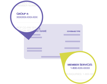 Insurance card with group and member services callout