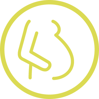 Pregnant woman with pregnancy bump icon in yellow