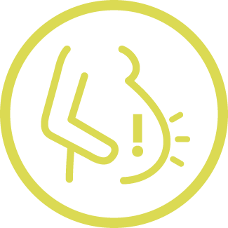 Pregnant woman with alarming indicators on pregnancy bump.